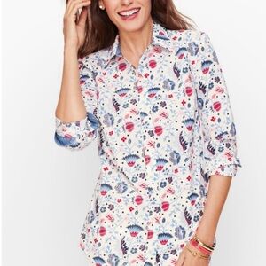 Talbots Climbing Floral Classic 100% Cotton Button Down Shirt. 2X Petite